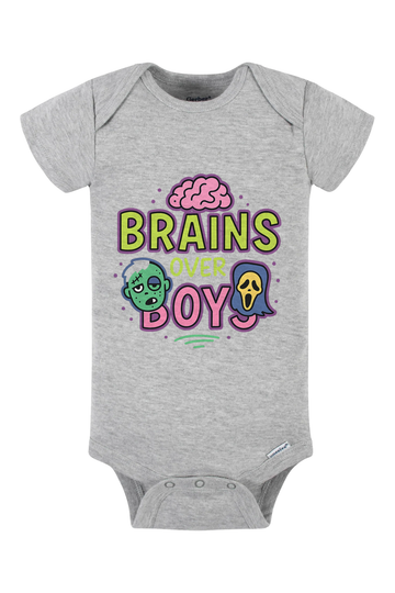 Brains Over Boys Onesie - gray