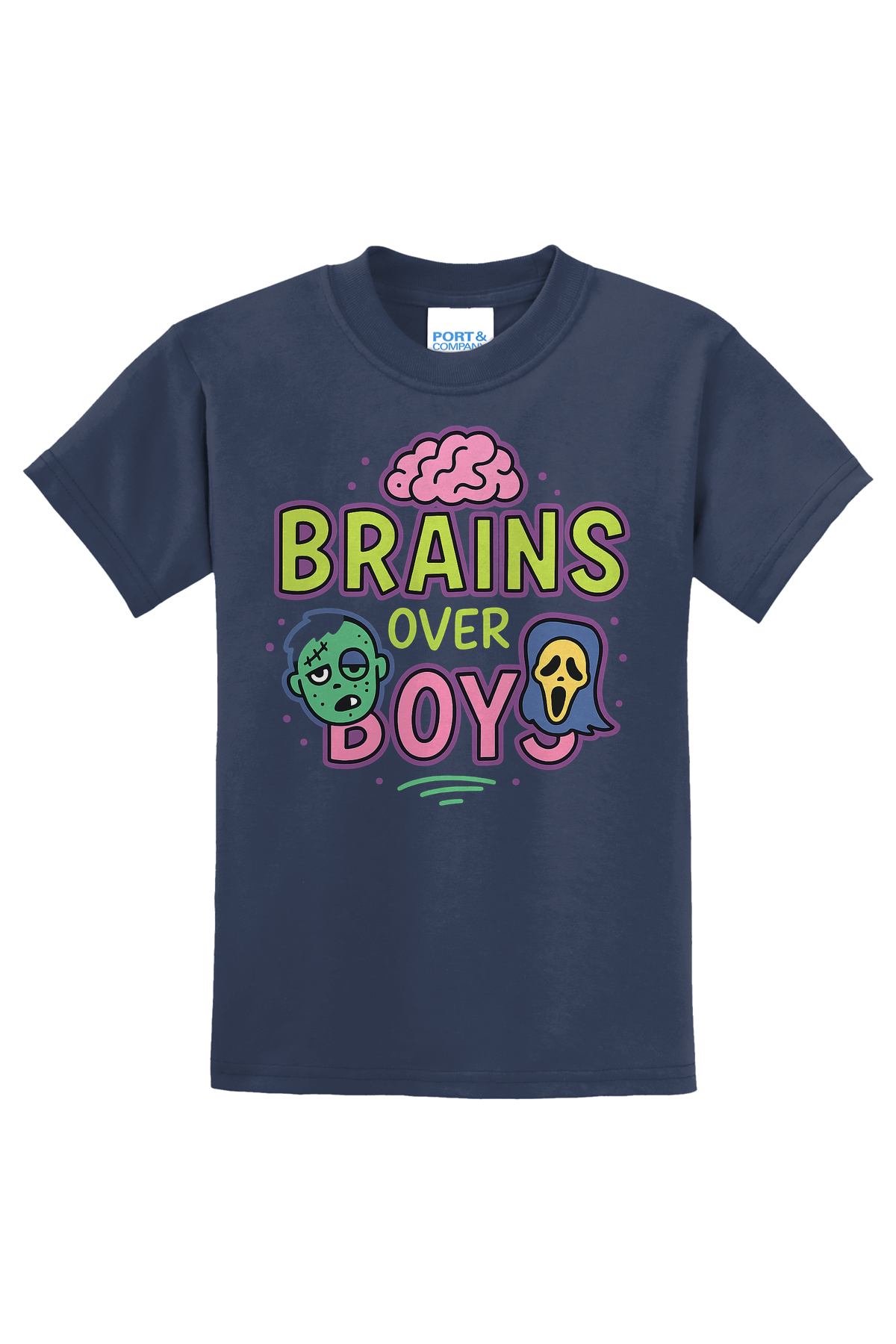 Brains Over Boys T-Shirt - navy blue