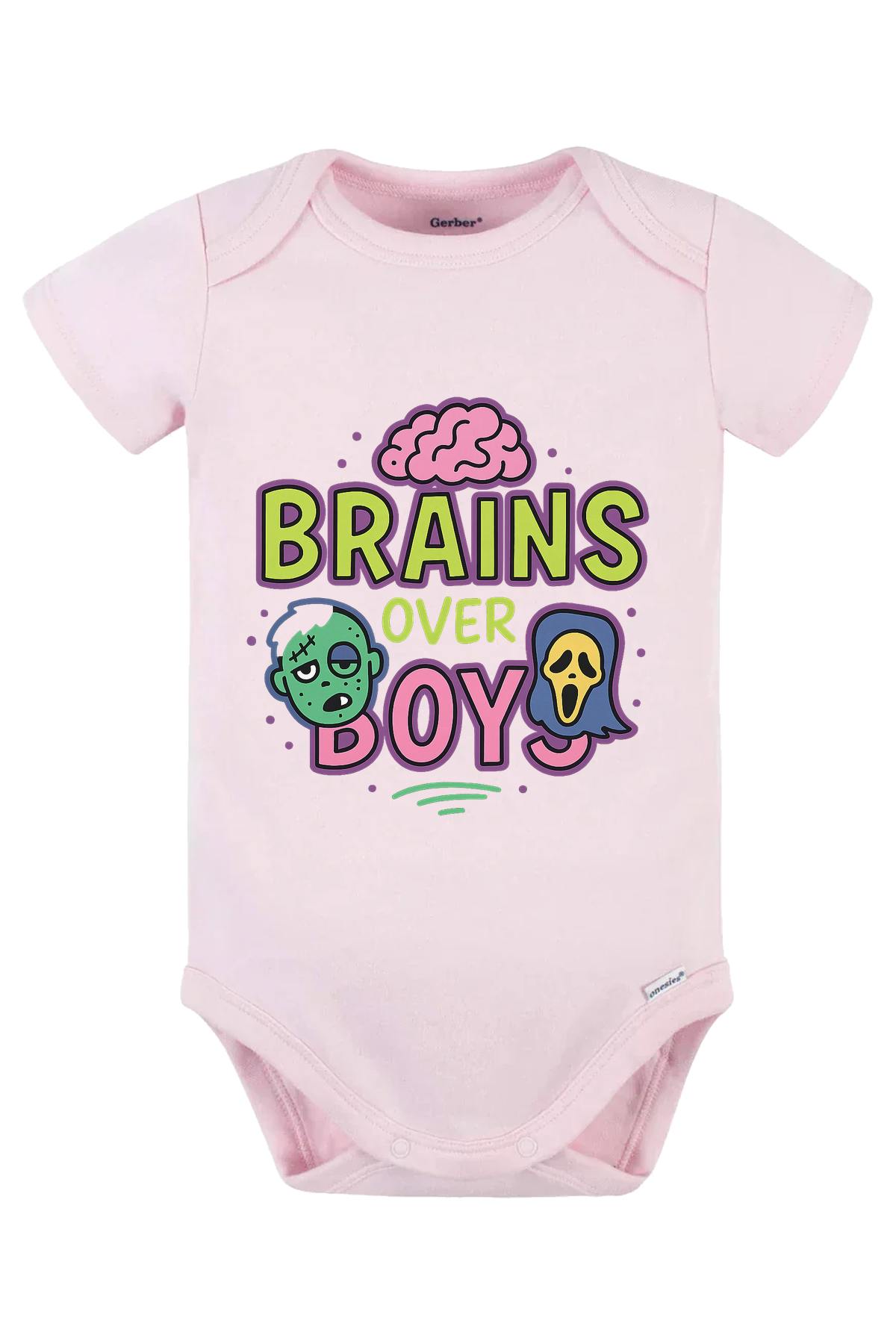 Brains Over Boys Onesie - pink