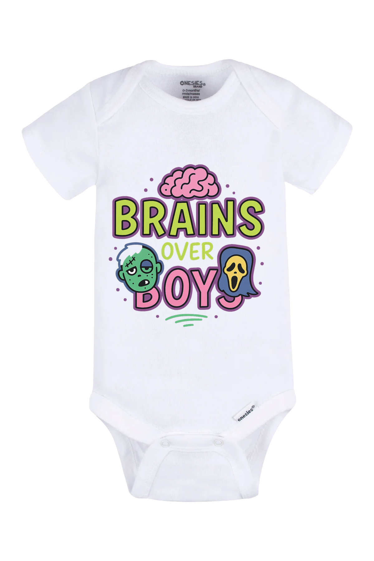 Brains Over Boys Onesie - white