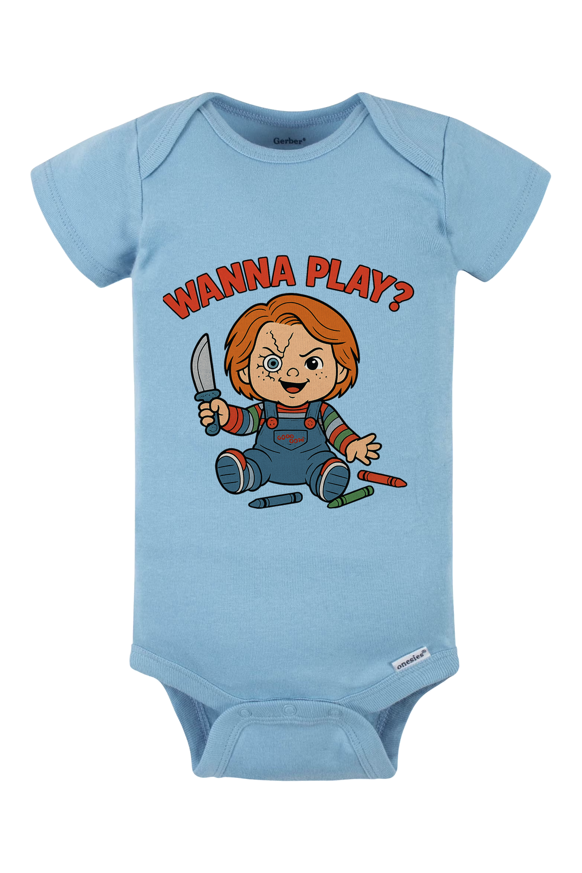Chucky Wanna Play Onesie - light blue