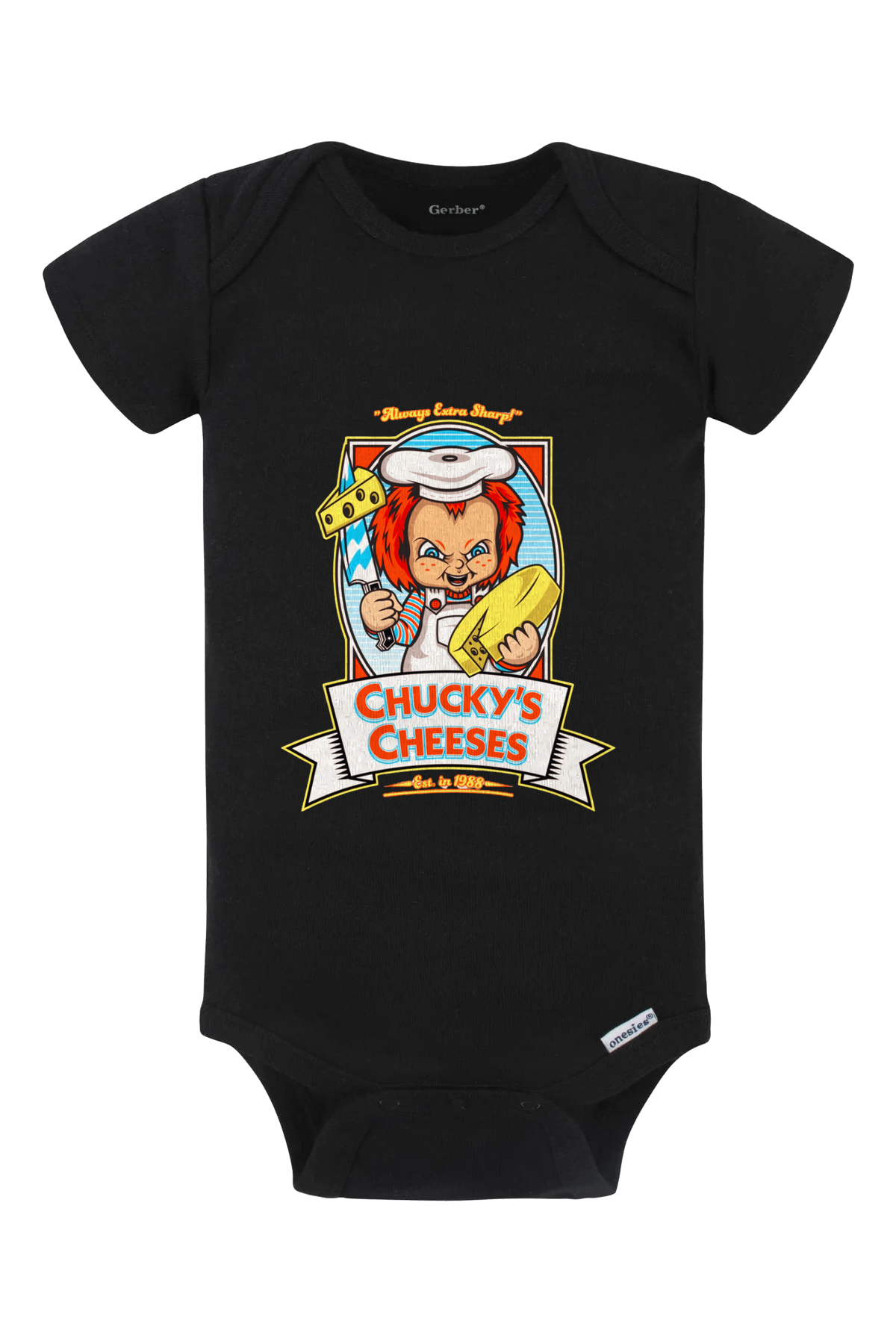 Chucky’s Cheese Onesie - black