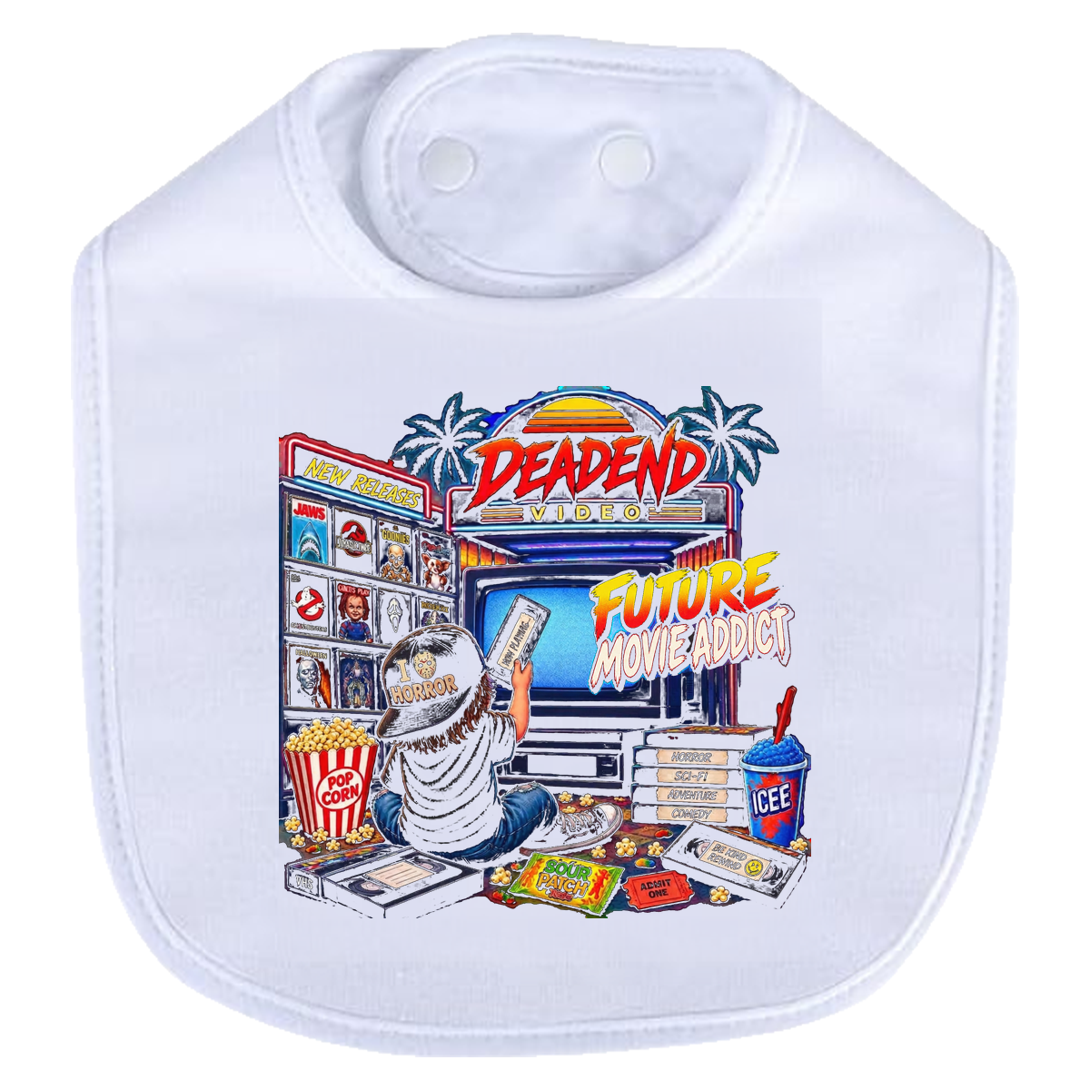 DeadEnd Horror Movie Addict Bib - white