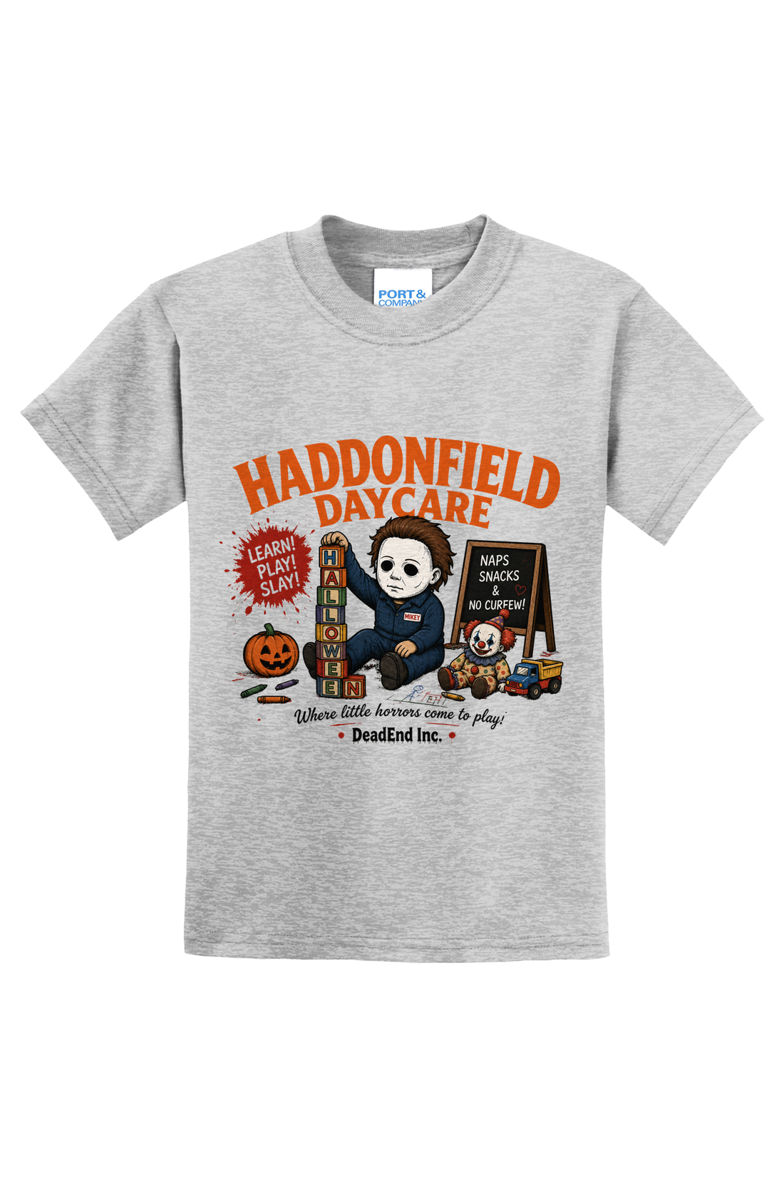 Haddonfield Daycare Blocks T-Shirt - gray