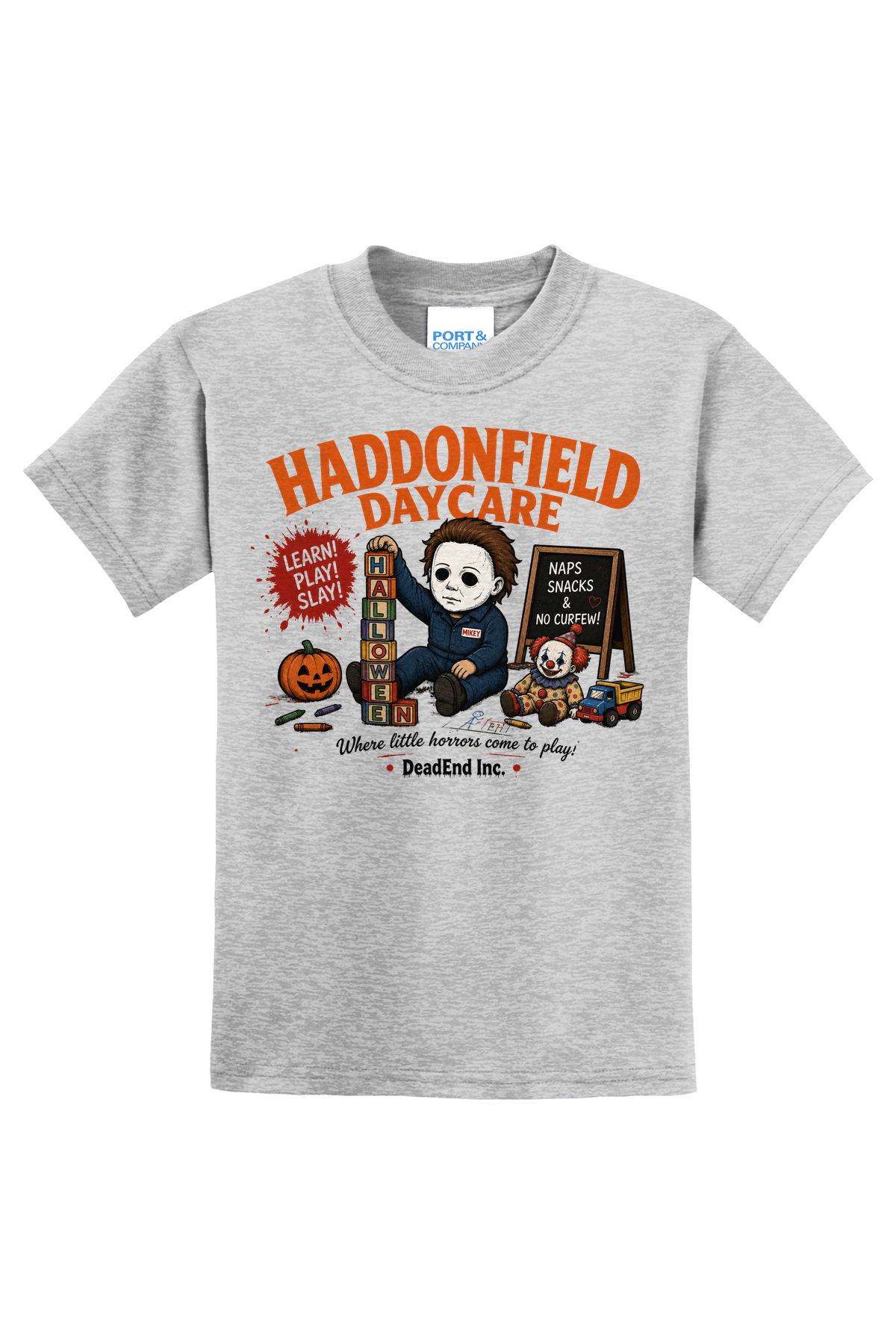 Haddonfield Daycare Blocks T-Shirt - gray