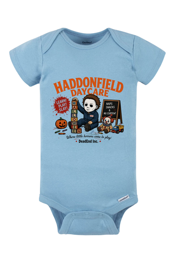Haddonfield Daycare Blocks Onesie - light blue