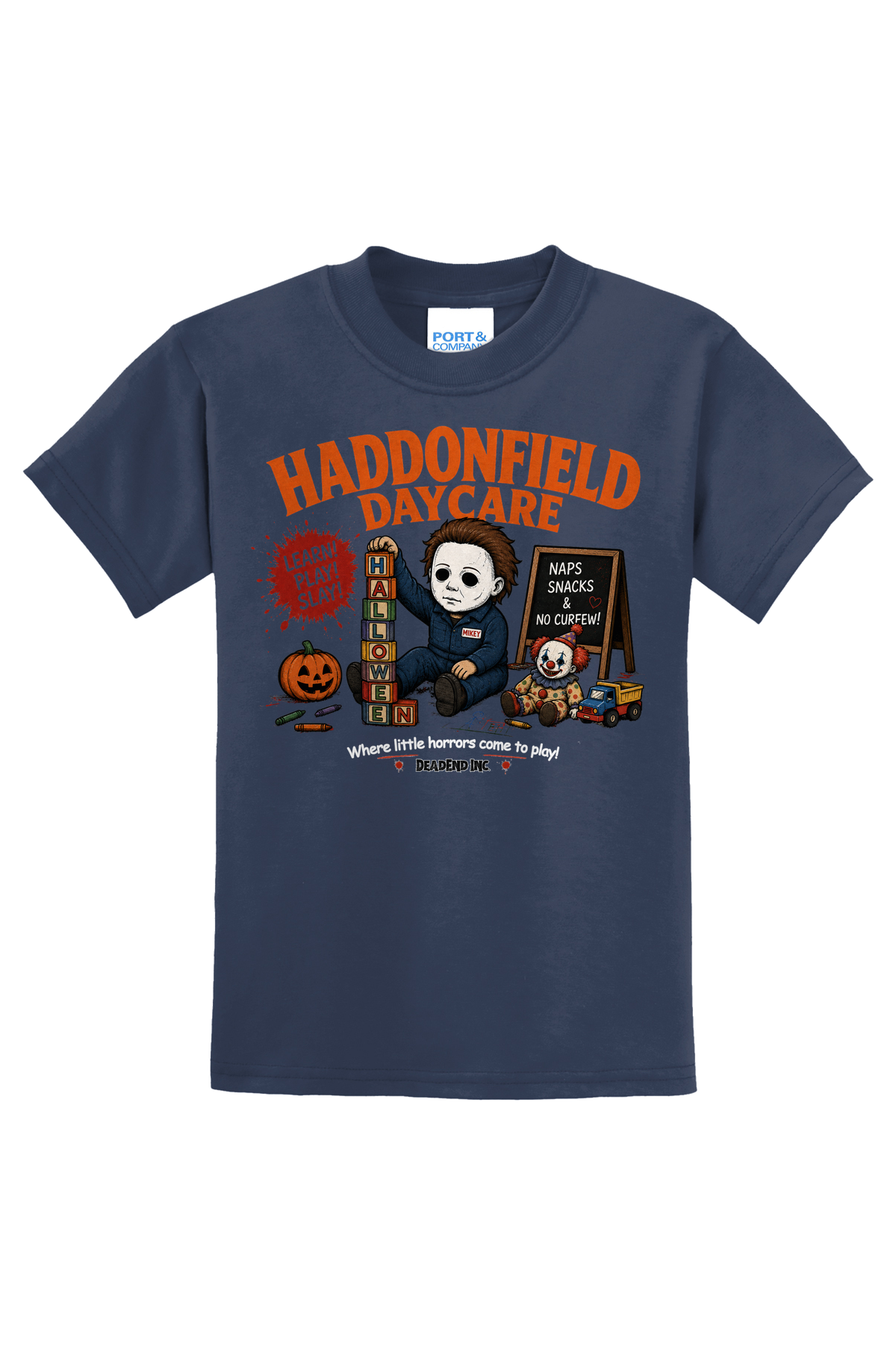 Haddonfield Daycare Blocks T-Shirt - navy blue
