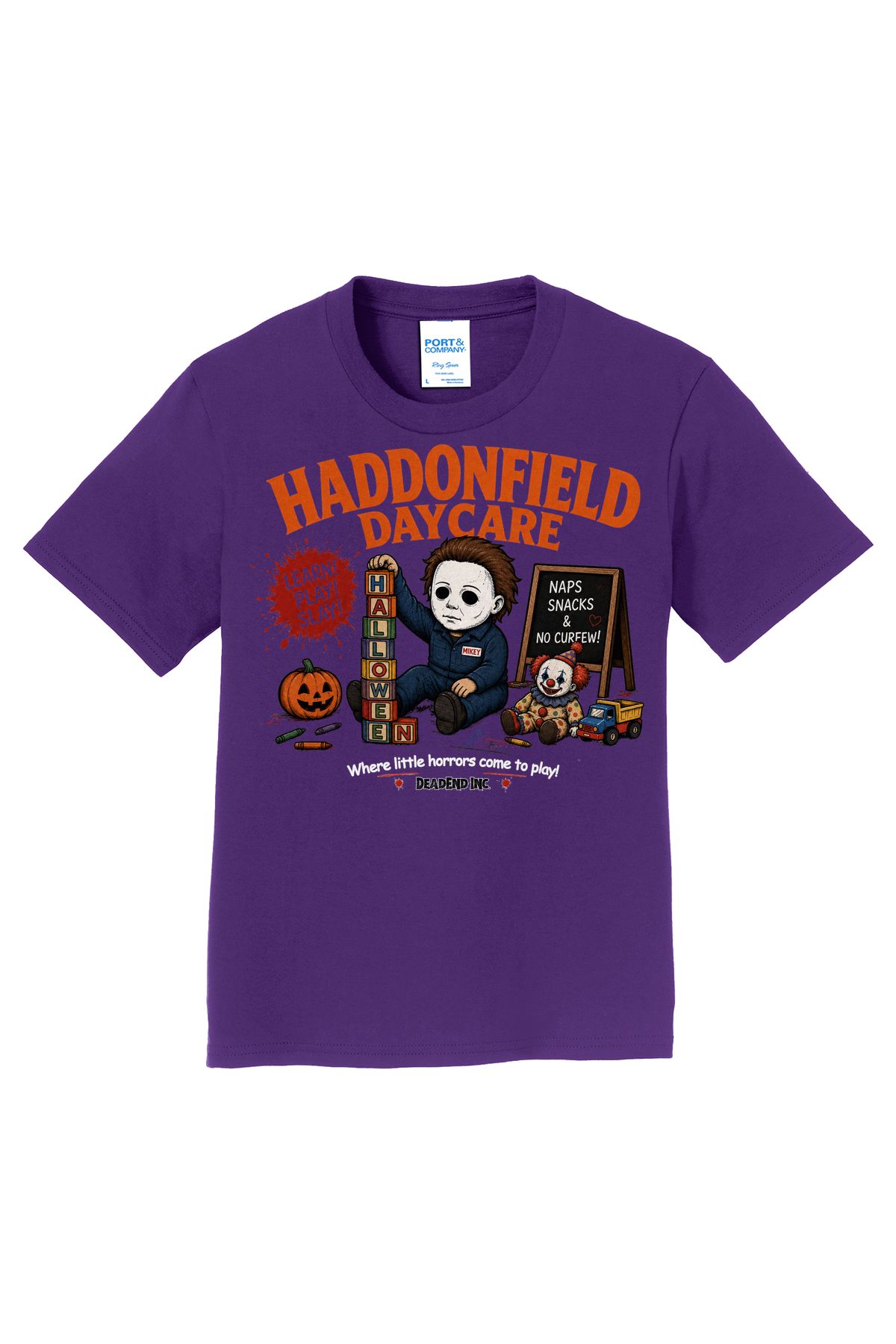 Haddonfield Daycare Blocks T-Shirt - purple