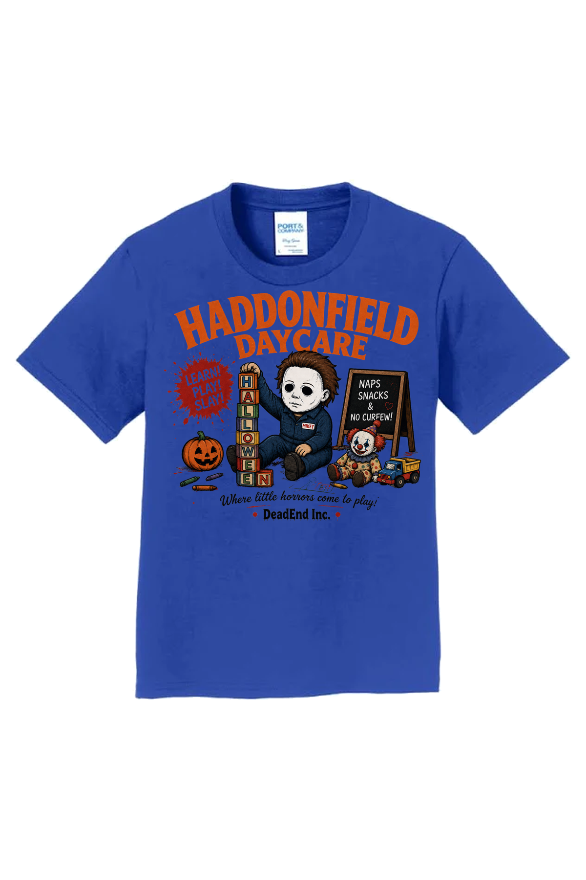 Haddonfield Daycare Blocks T-Shirt - royal blue