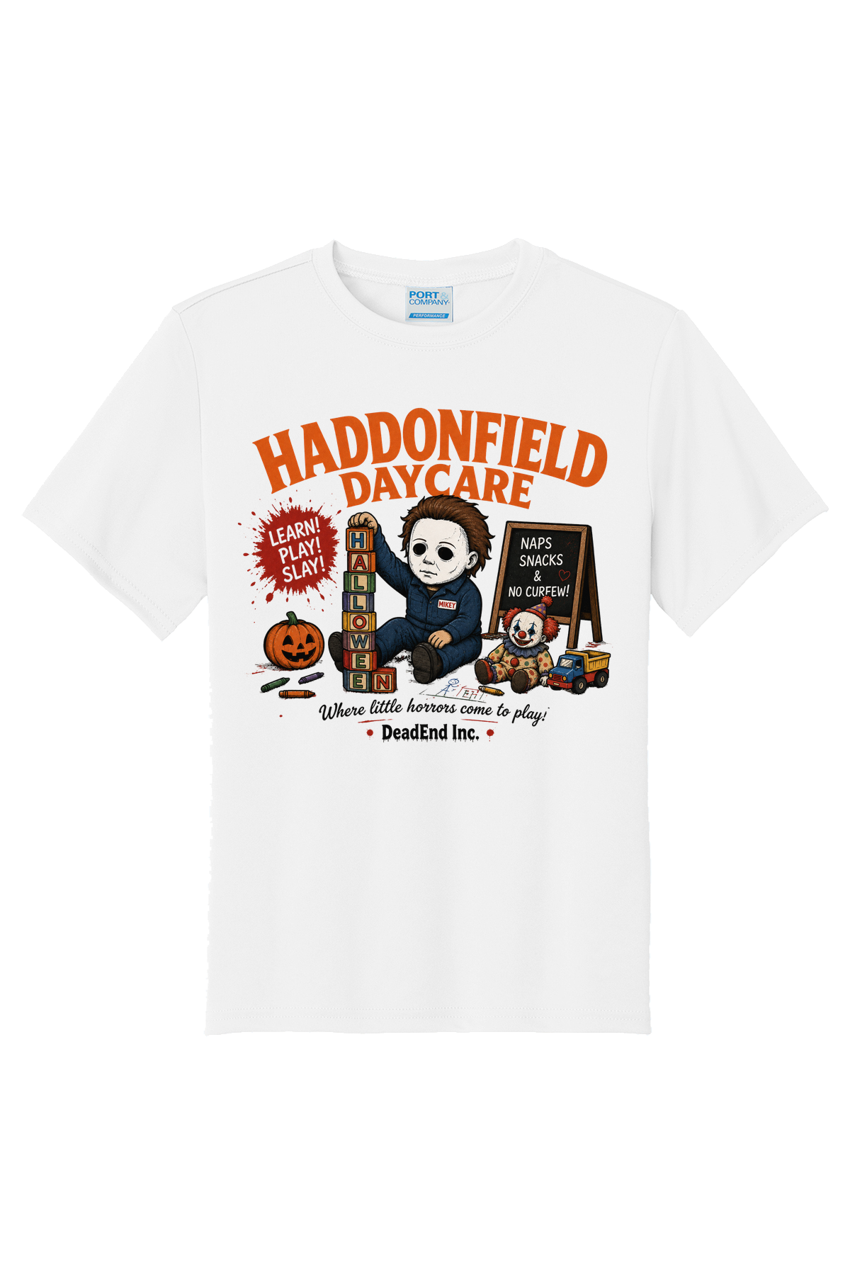 Haddonfield Daycare Blocks T-Shirt - white