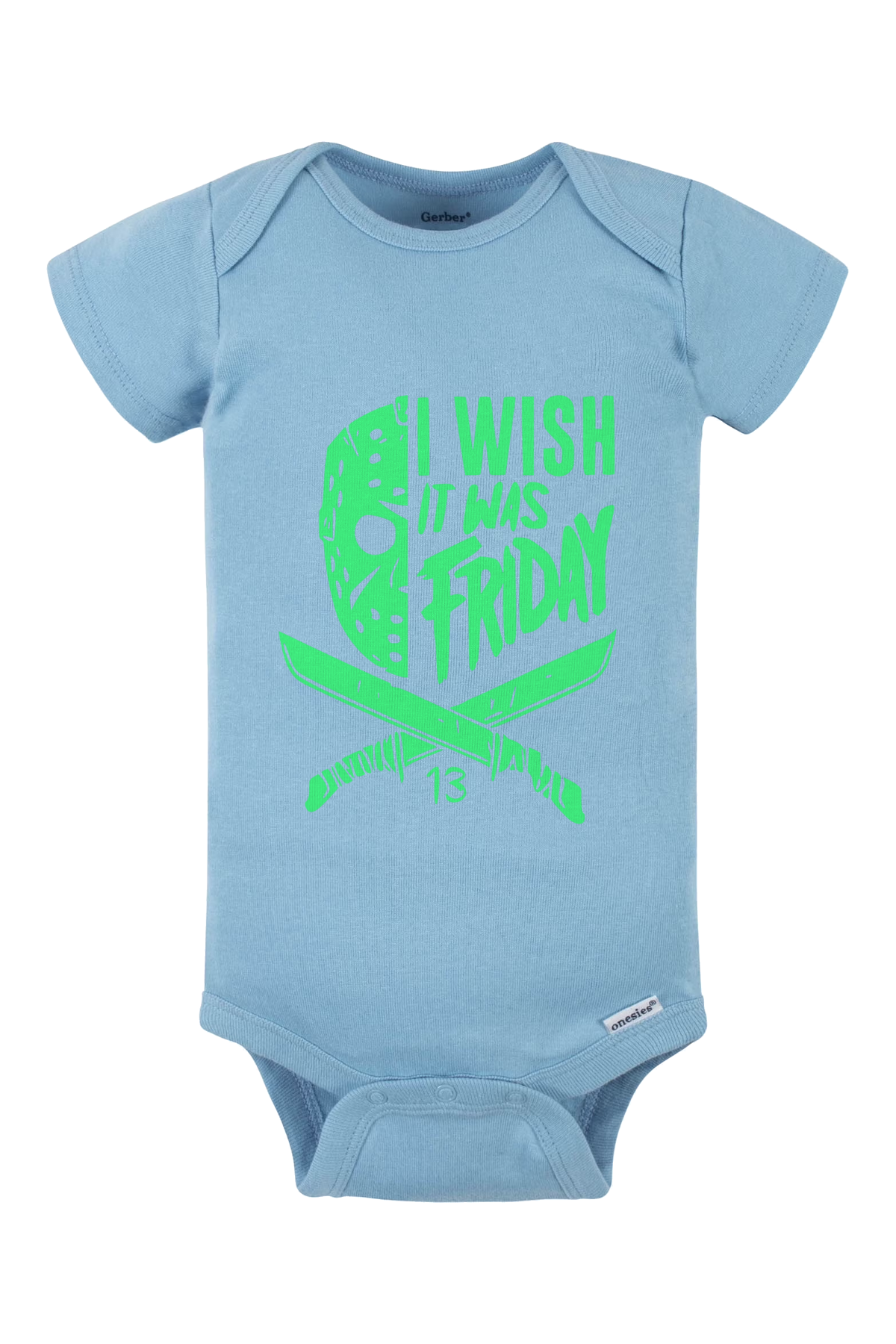 I Wish It Was Friday (Green) Onesie - light blue