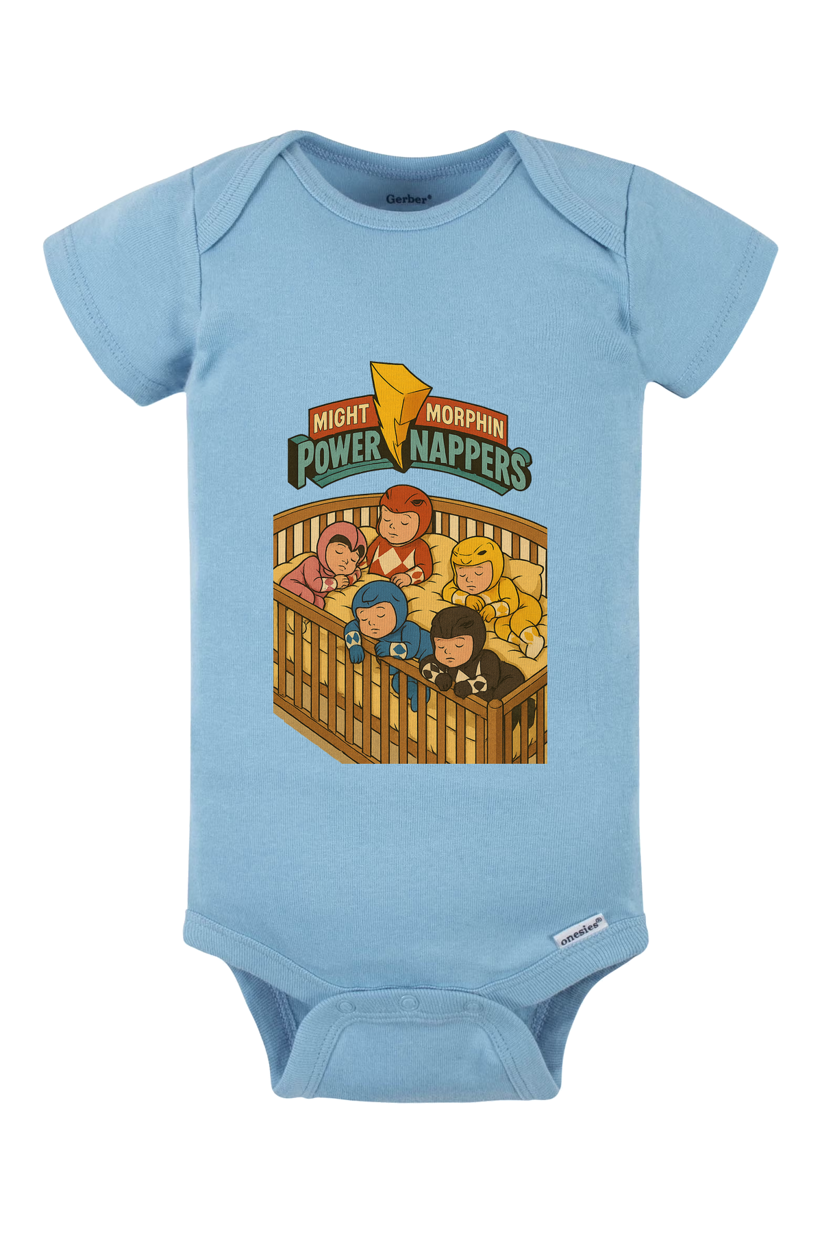 Mighty Morphin Power Nappers Onesie - light blue