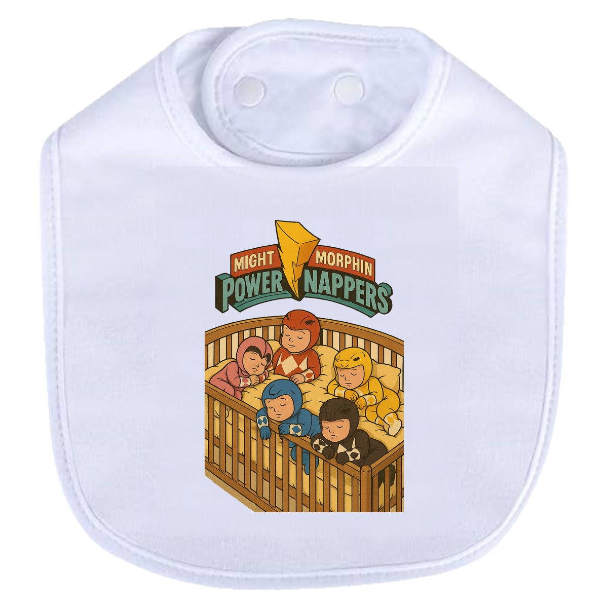 Mighty Morphin Power Nappers Bib - white