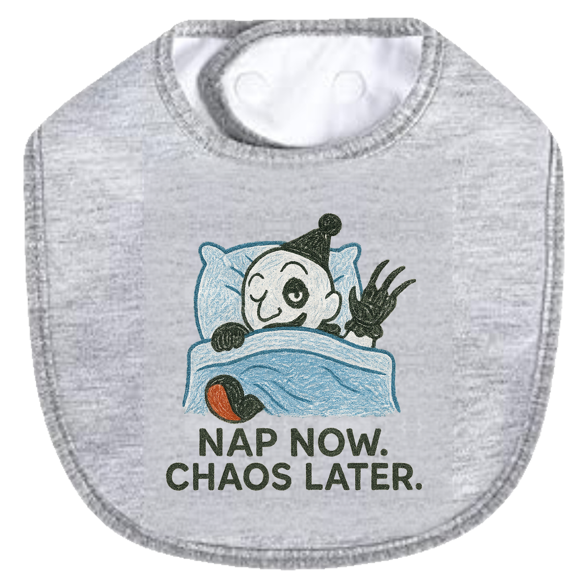 Nap Now Chaos Later Bib - gray