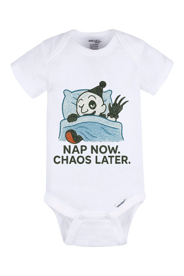 Nap Now Chaos Later Onesie - white