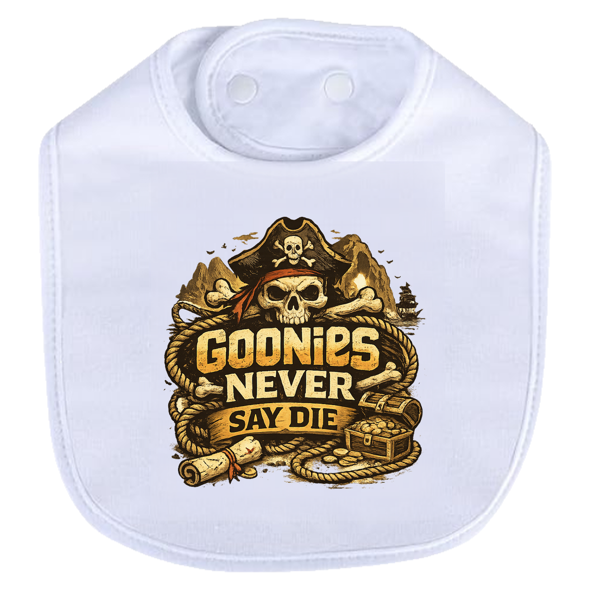Never Say Die Bib - white