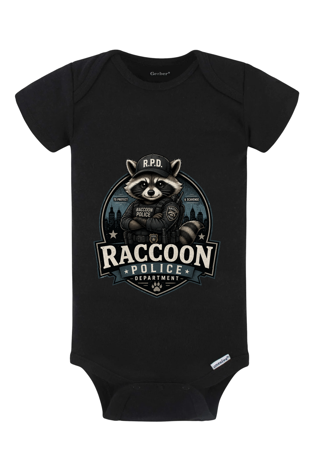 Raccoon Police Department Onesie - gray