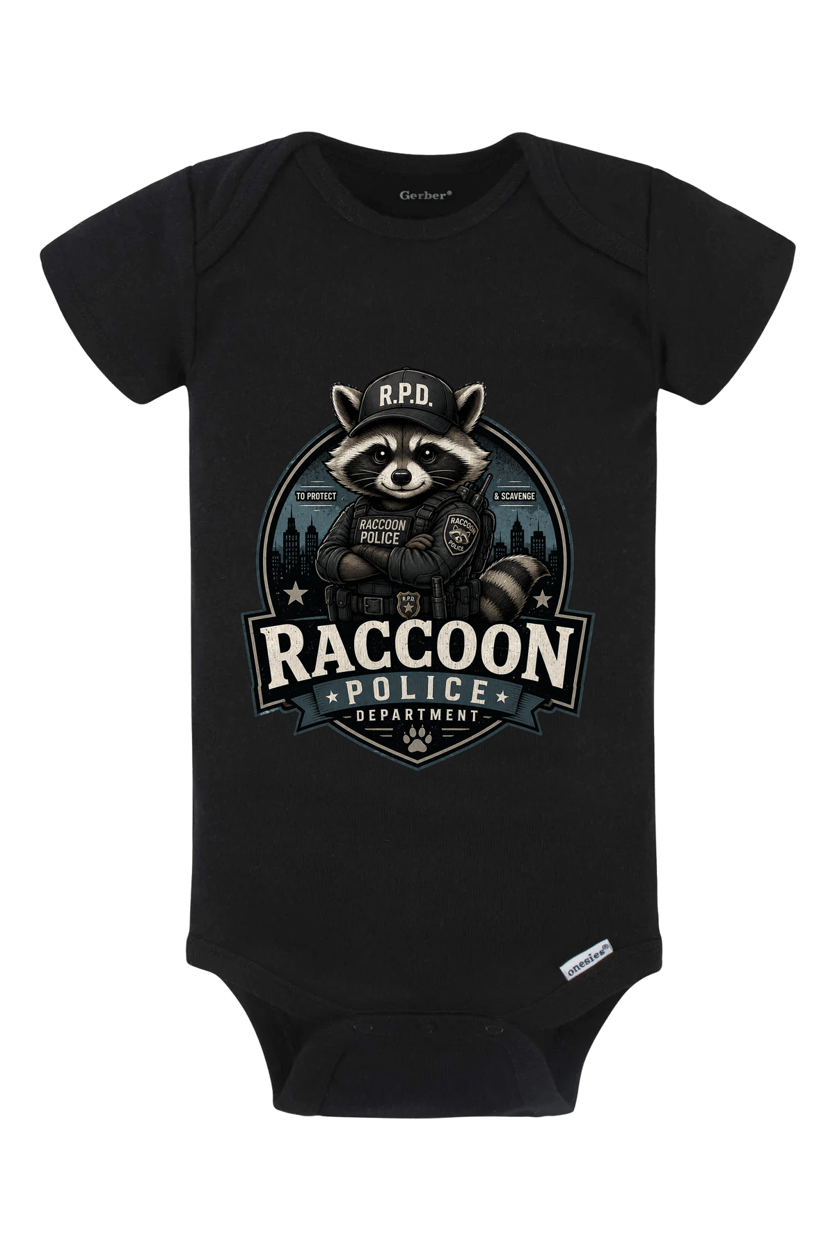 Raccoon Police Department Onesie - black