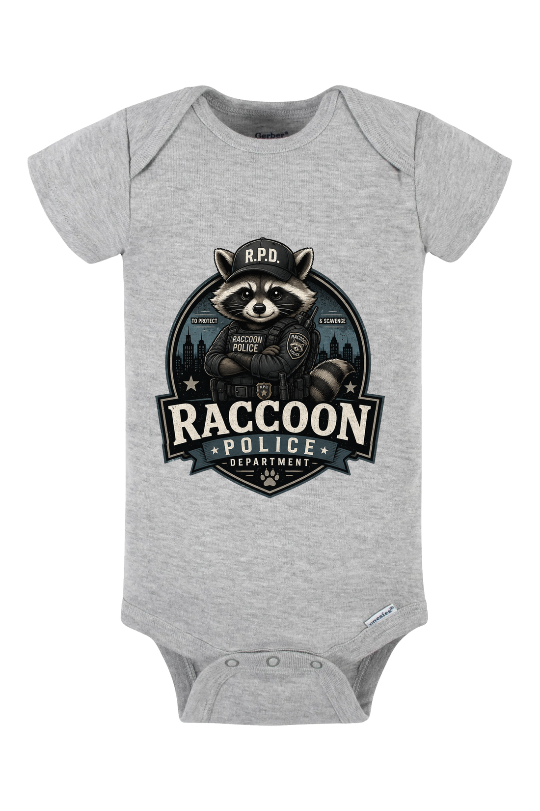 Raccoon Police Department Onesie - gray