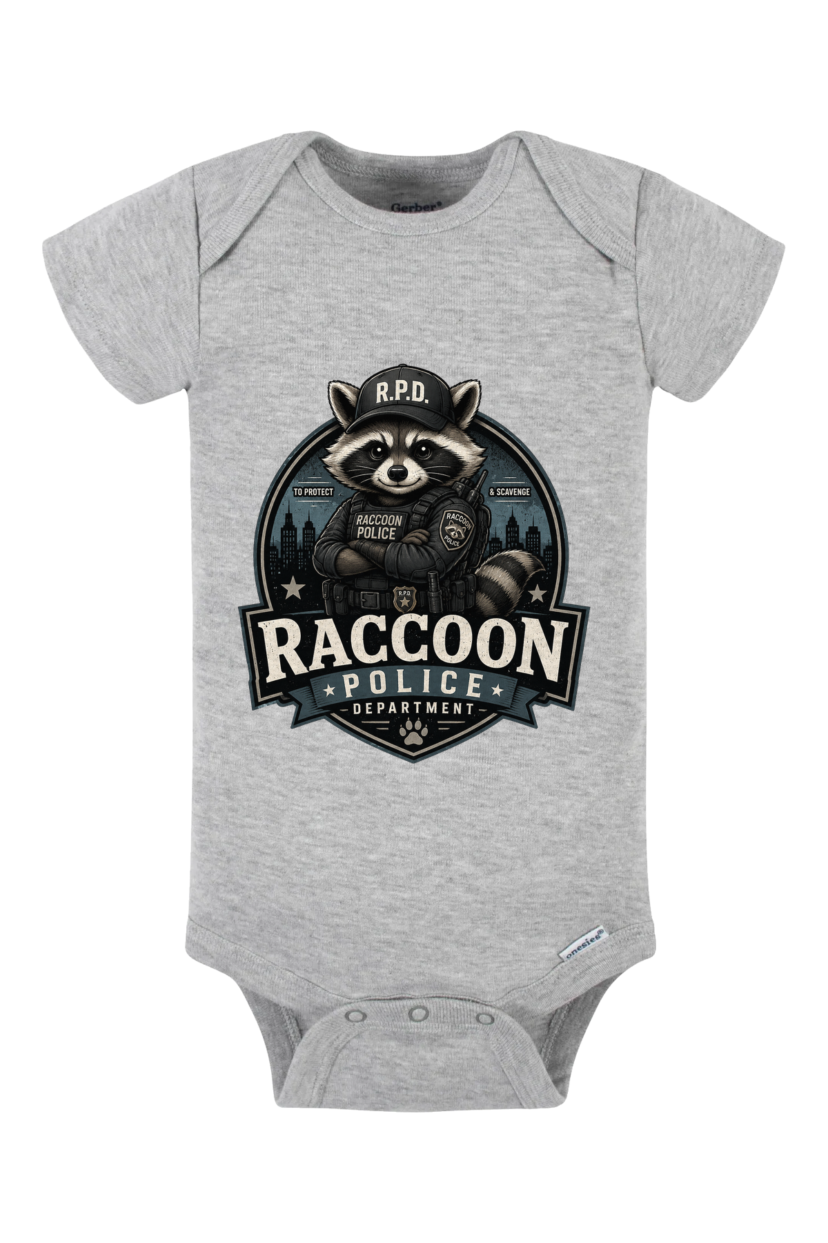 Raccoon Police Department Onesie - gray