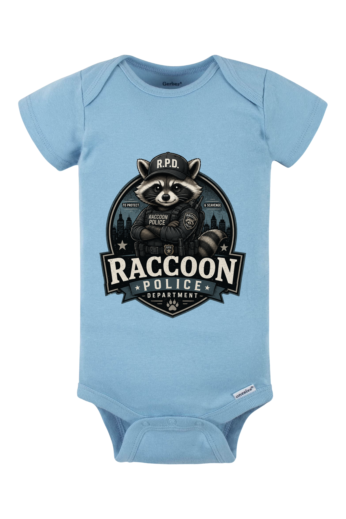 Raccoon Police Department Onesie - light blue