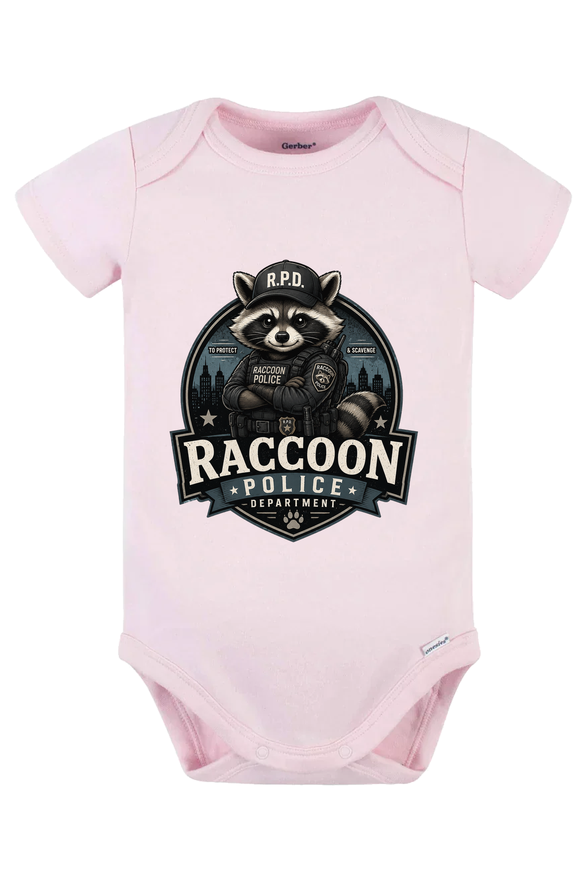 Raccoon Police Department Onesie - pink