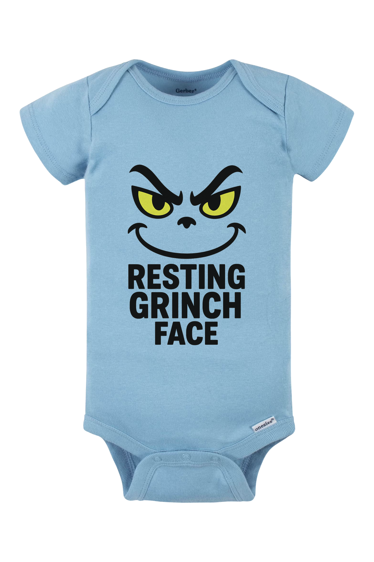 Resting Grinch Face Outline Onesie - light blue