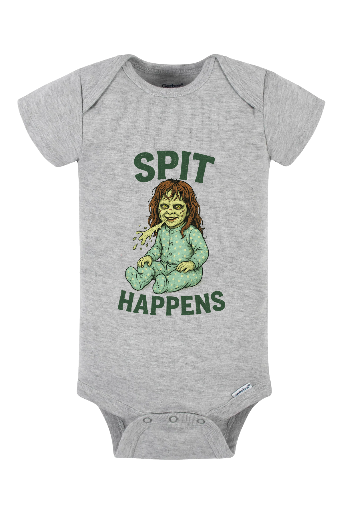 Spit Happens Onesie - gray
