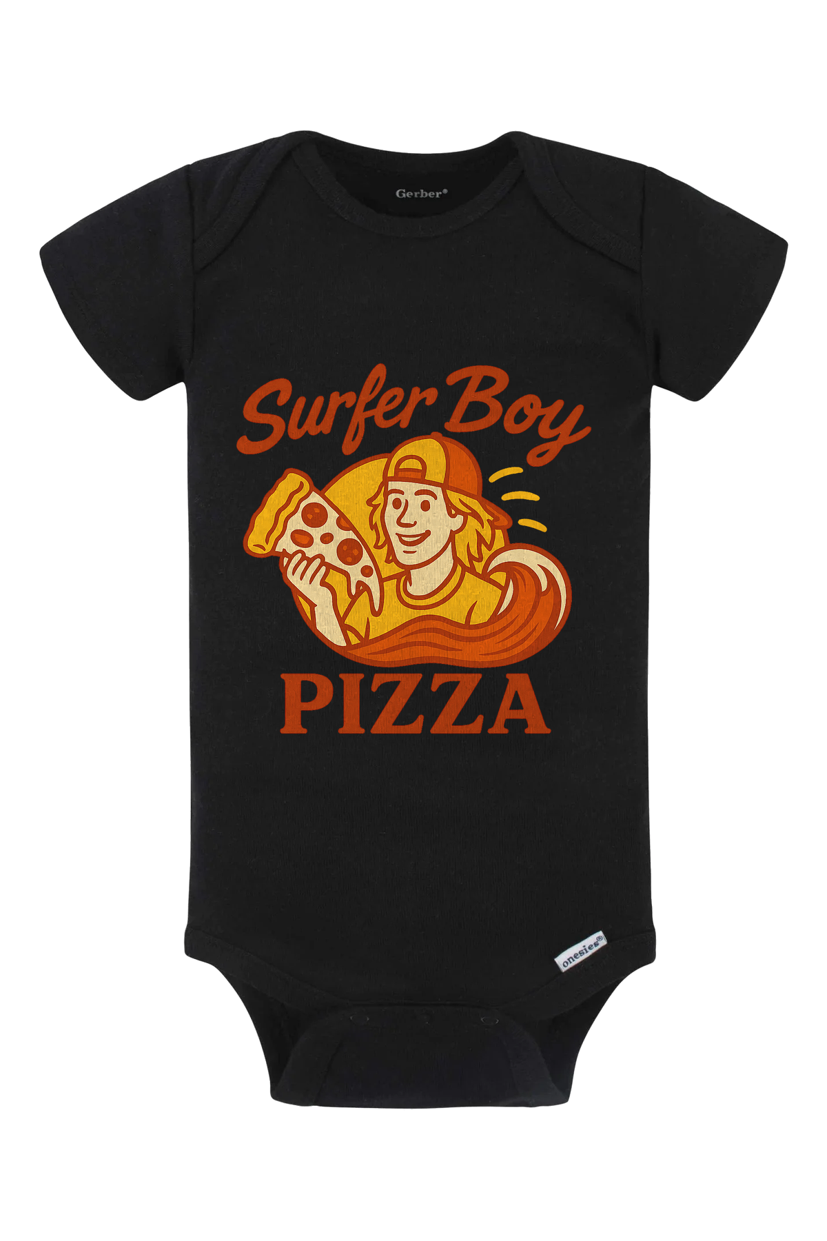 Surfer Boy Pizza Onesie - black