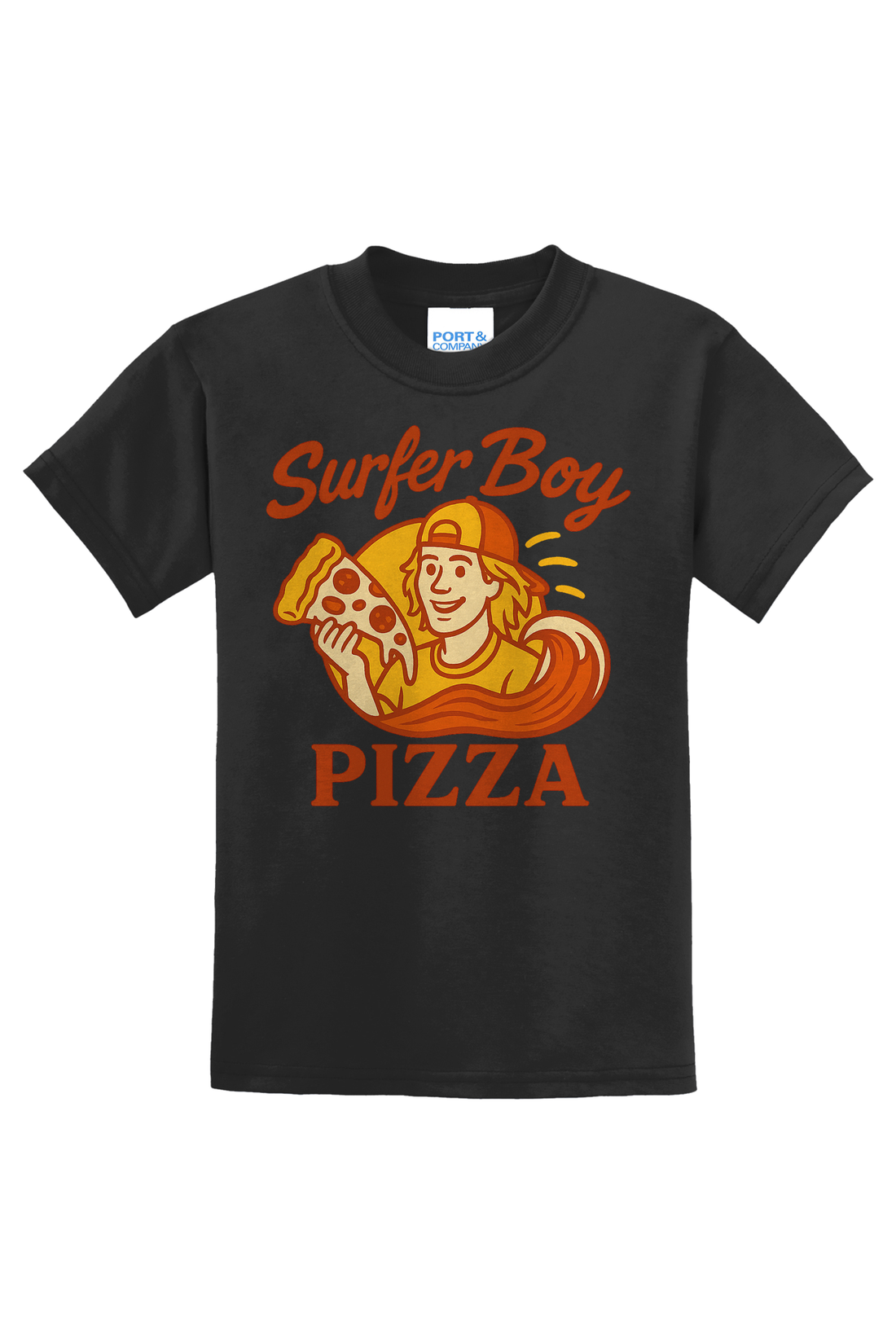 Surfer Boy Pizza T-Shirt - black
