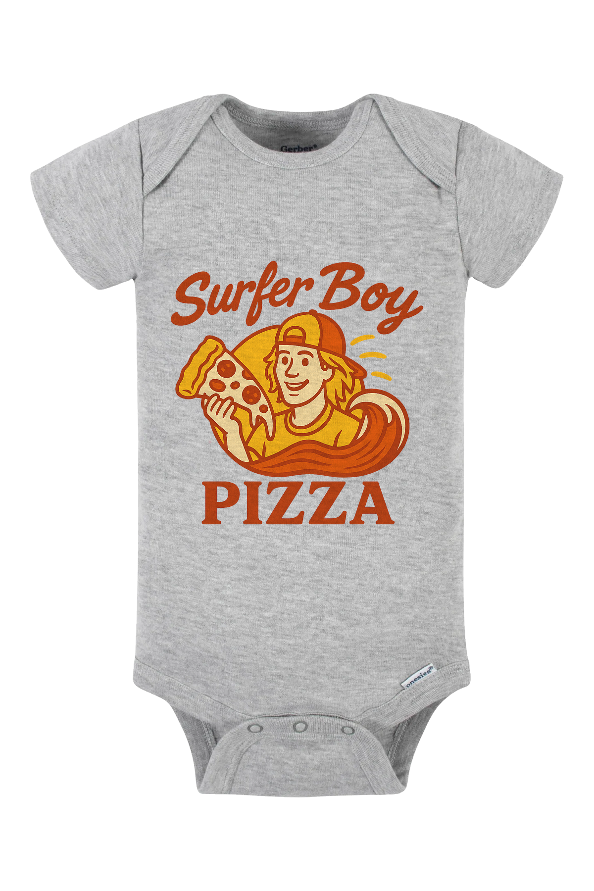 Surfer Boy Pizza Onesie - gray