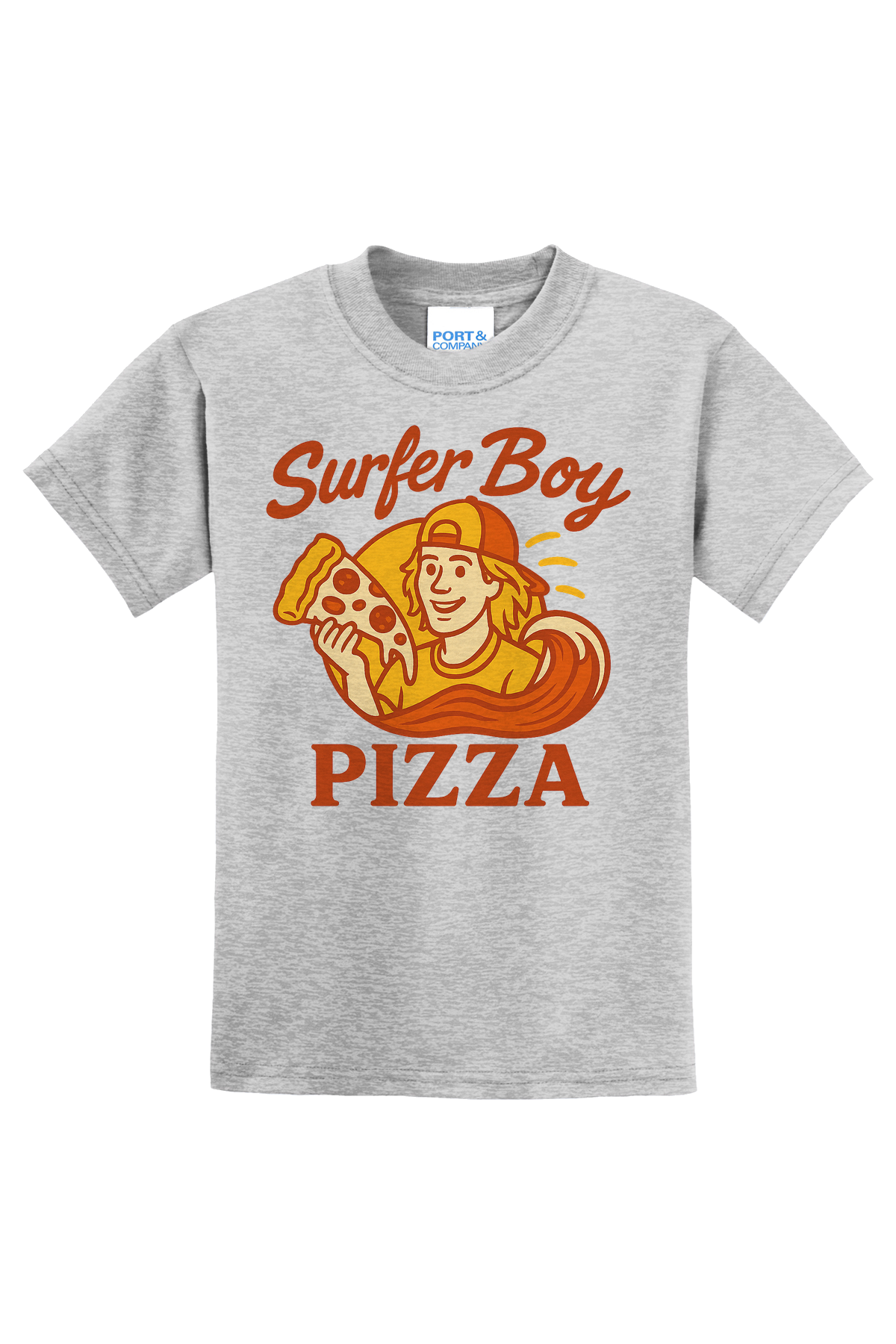 Surfer Boy Pizza T-Shirt - gray