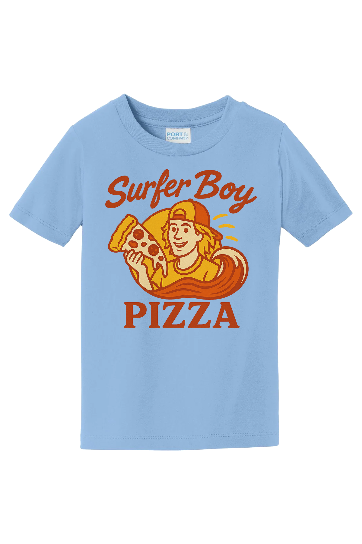 Surfer Boy Pizza T-Shirt - light blue