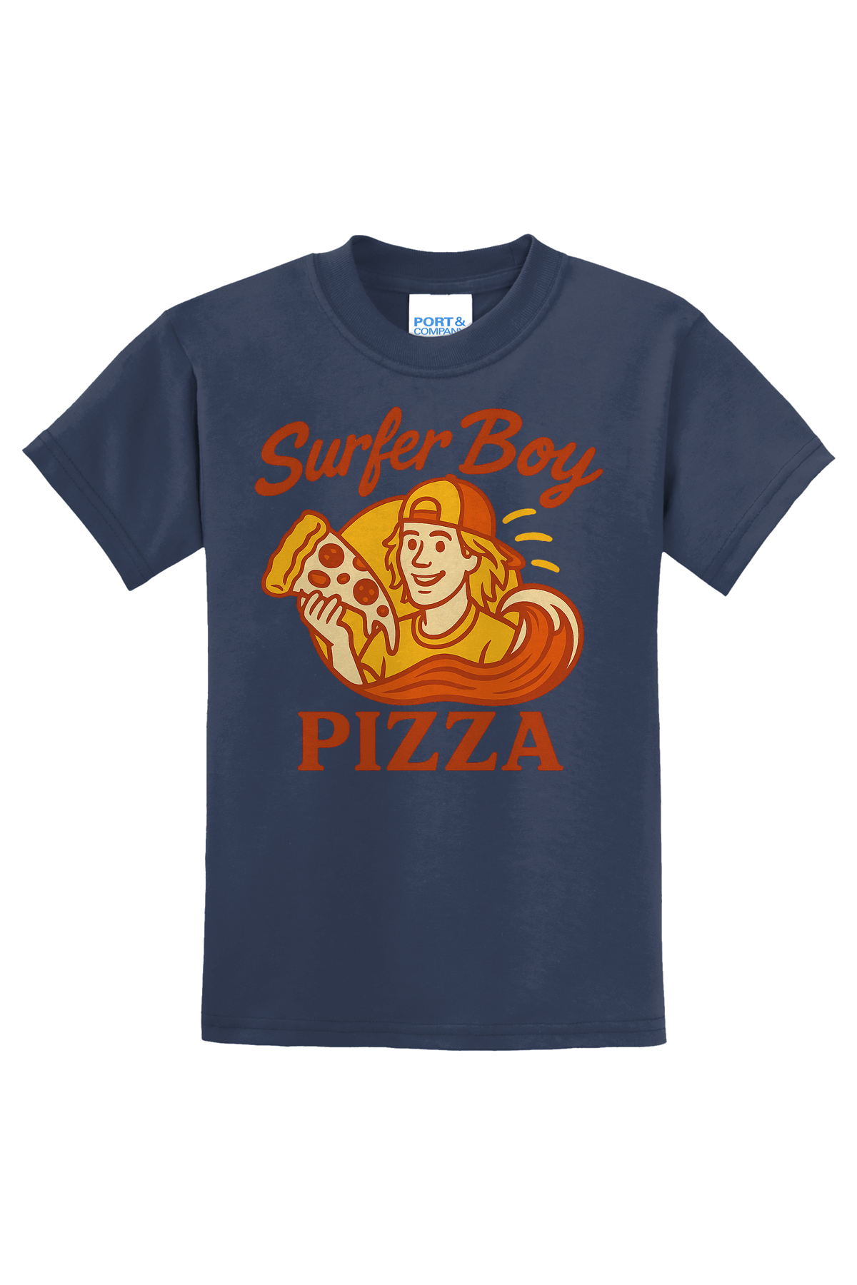 Surfer Boy Pizza T-Shirt - navy blue