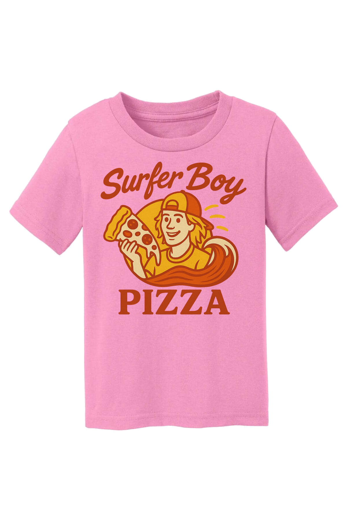 Surfer Boy Pizza T-Shirt - pink