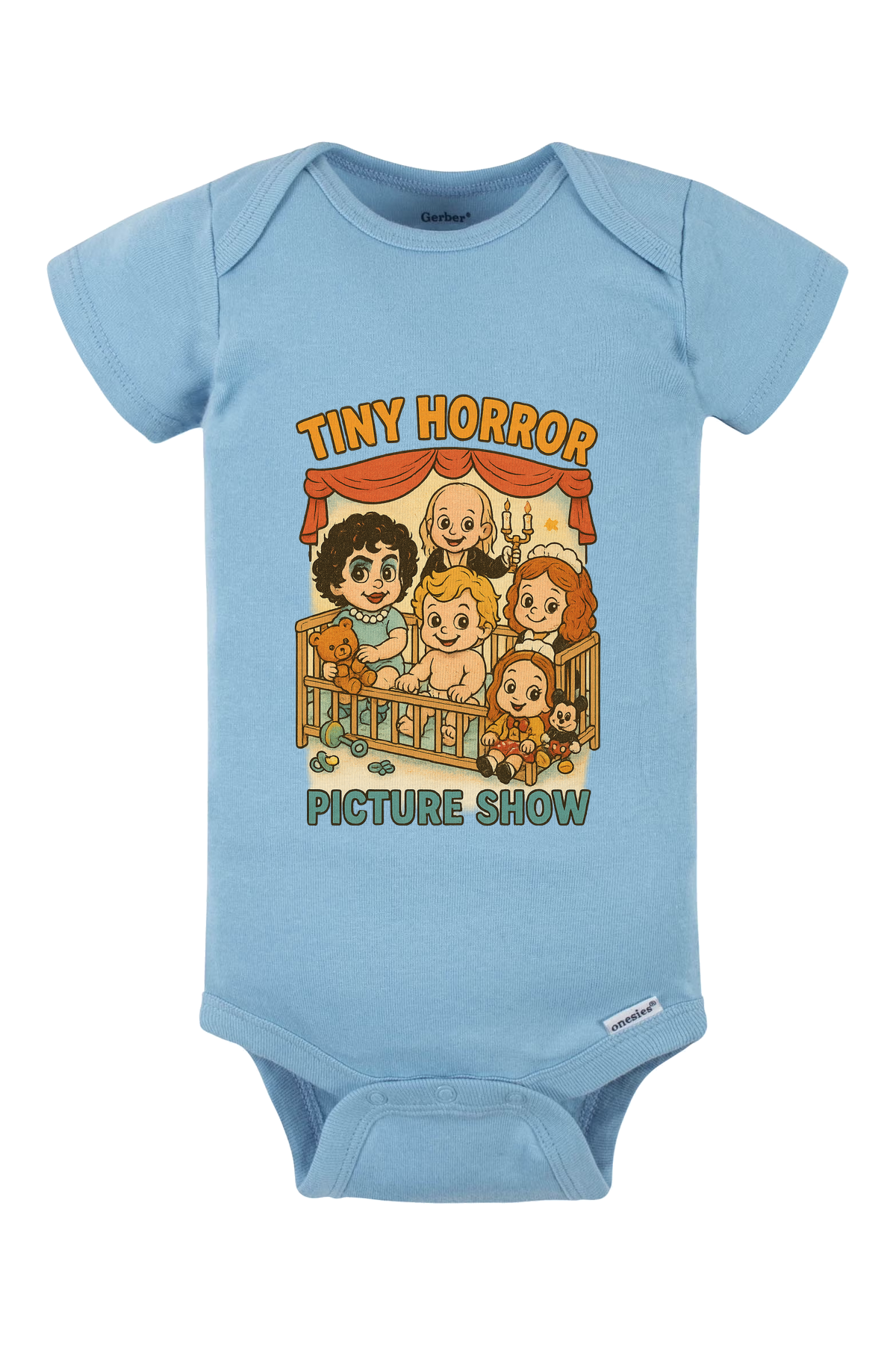 Tiny Horror Picture Show Onesie - light blue