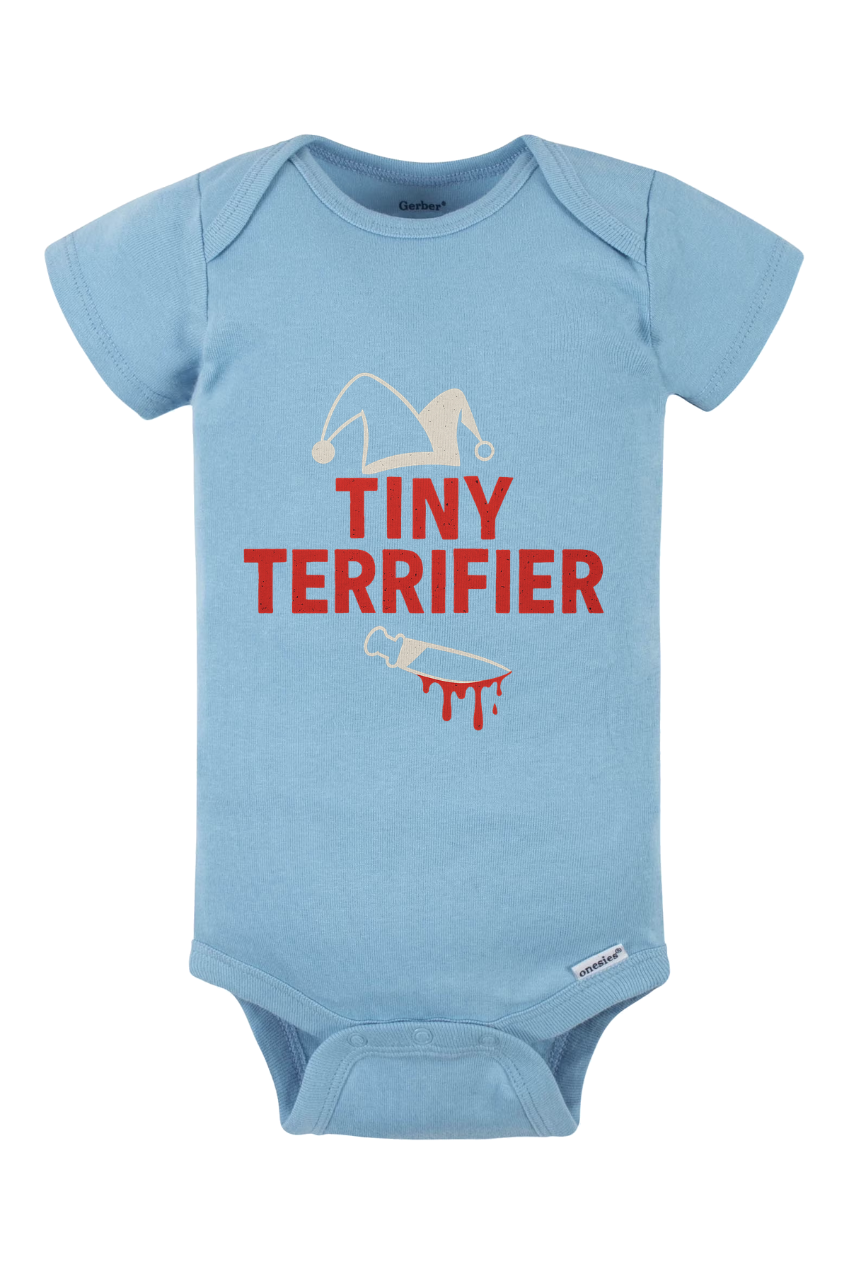 Tiny Terrifier Hat Knife Onesie - light blue