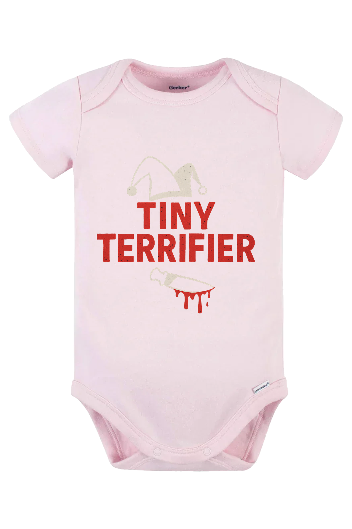 Tiny Terrifier Hat Knife Onesie - pink