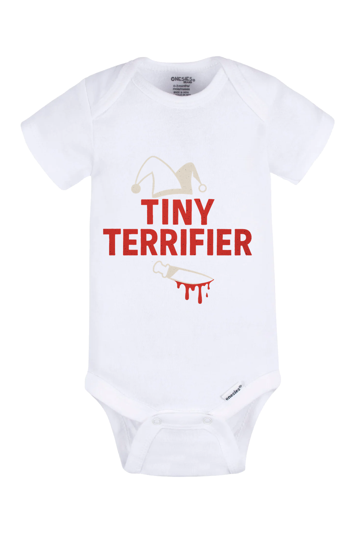 Tiny Terrifier Hat Knife Onesie - white