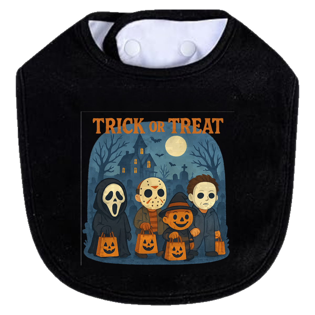 Trickor Treat Bag Words Bib - black