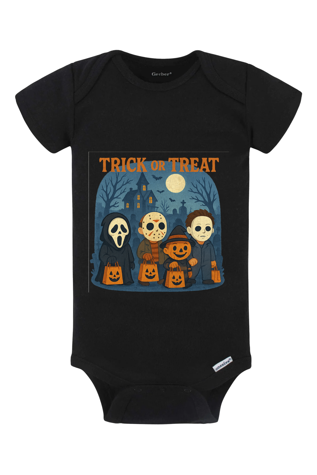 Trickor Treat Bag Words Onesie - pink