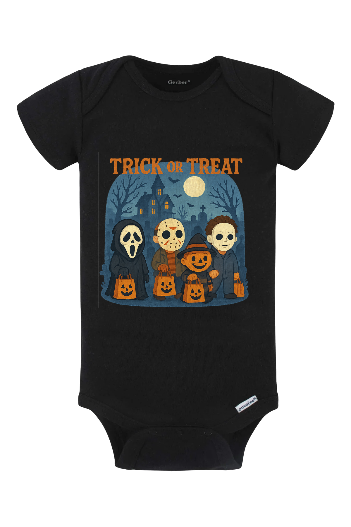 Trickor Treat Bag Words Onesie - black