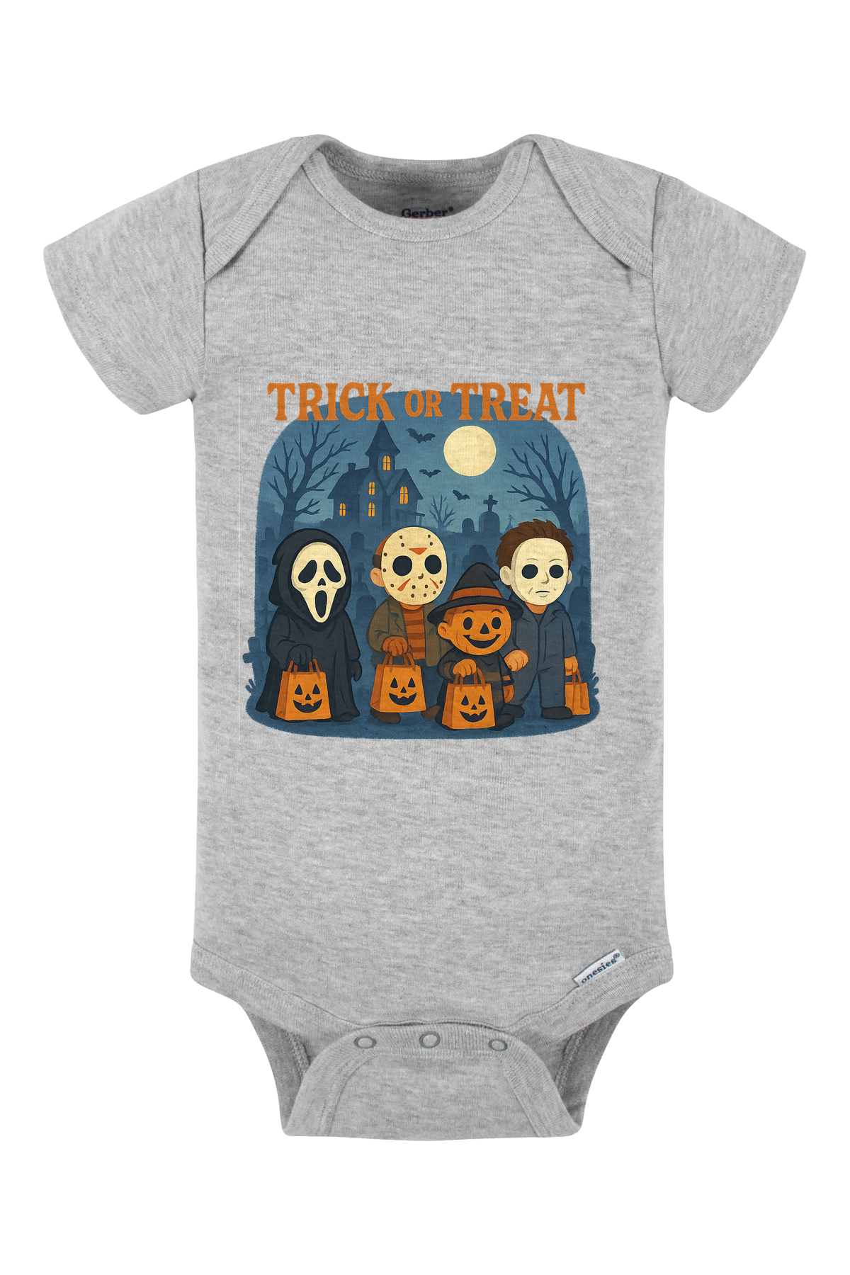Trickor Treat Bag Words Onesie - gray