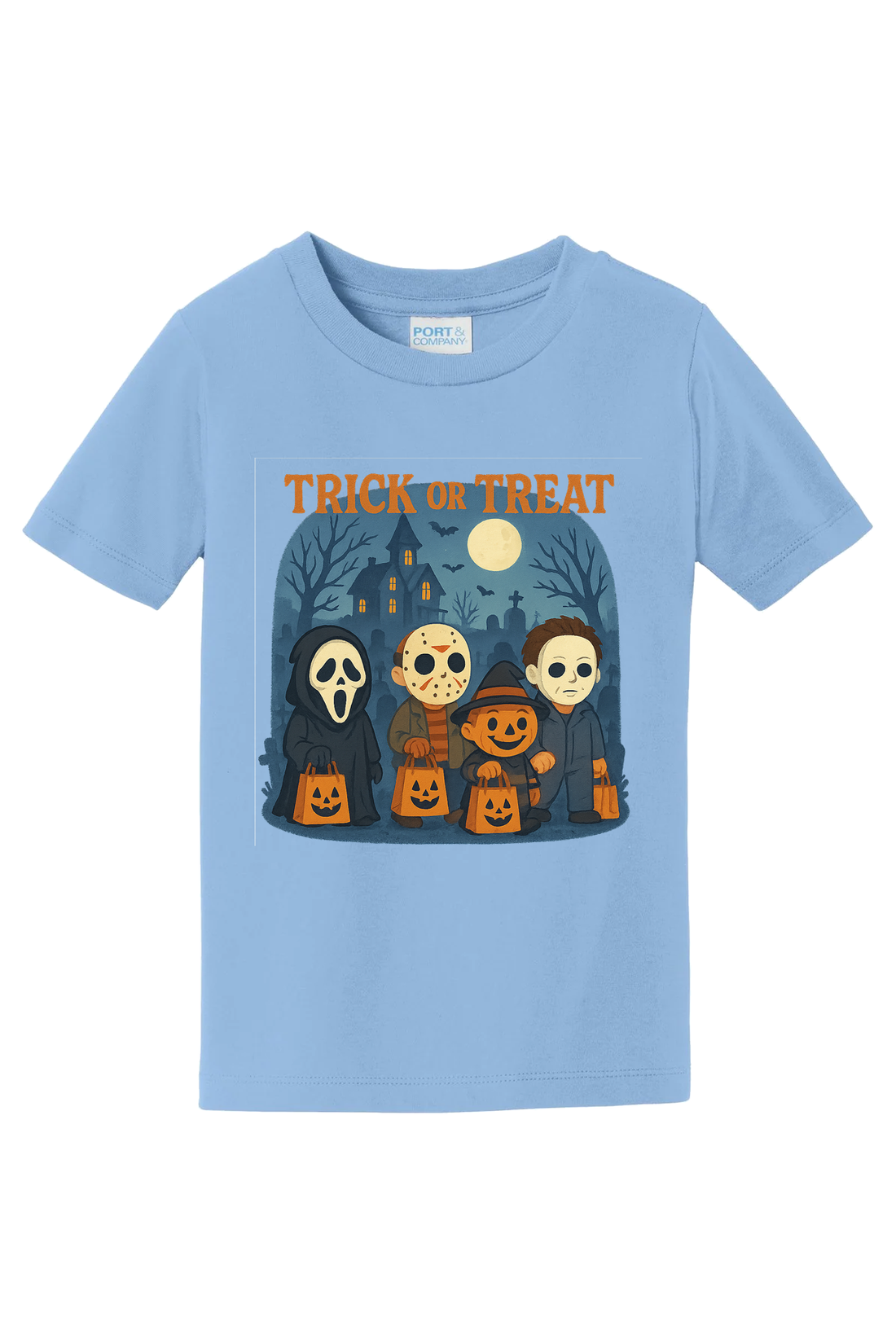 Trickor Treat Bag Words T-Shirt - light blue