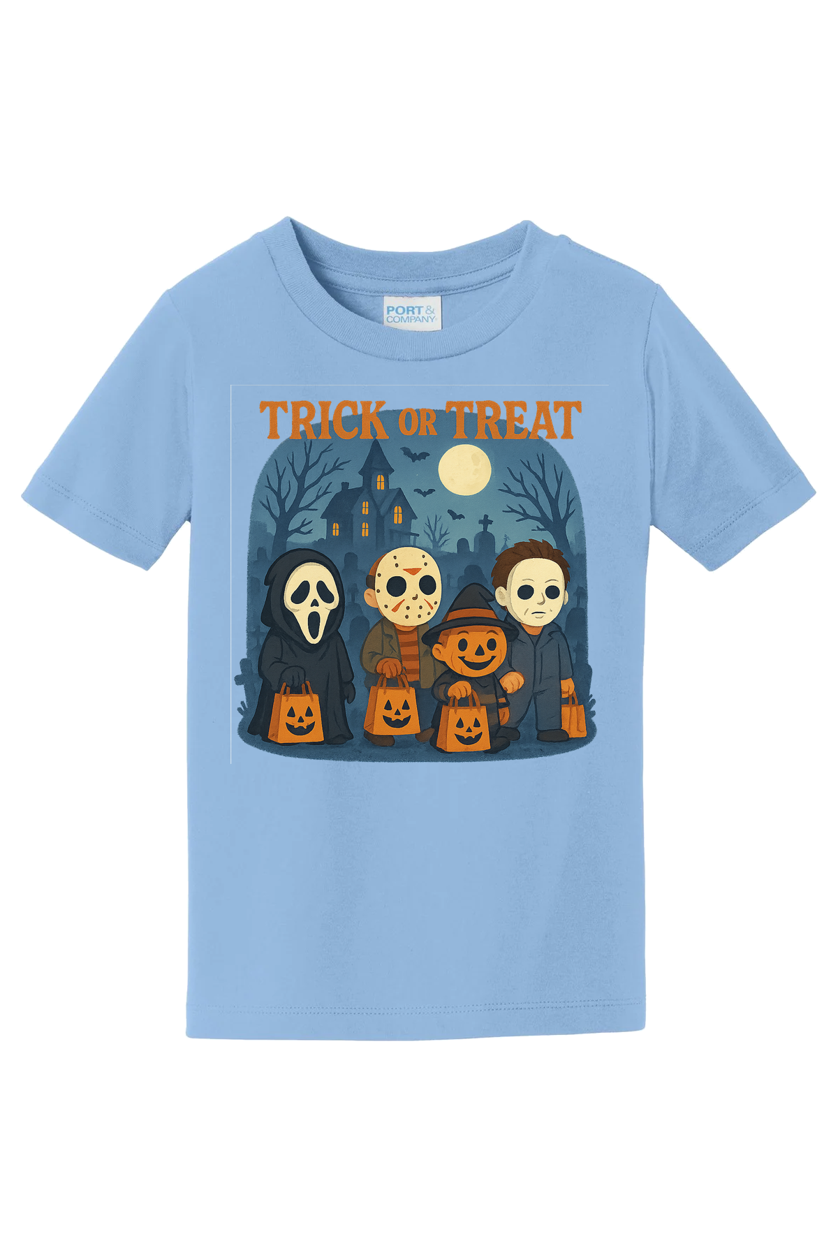 Trickor Treat Bag Words T-Shirt - light blue