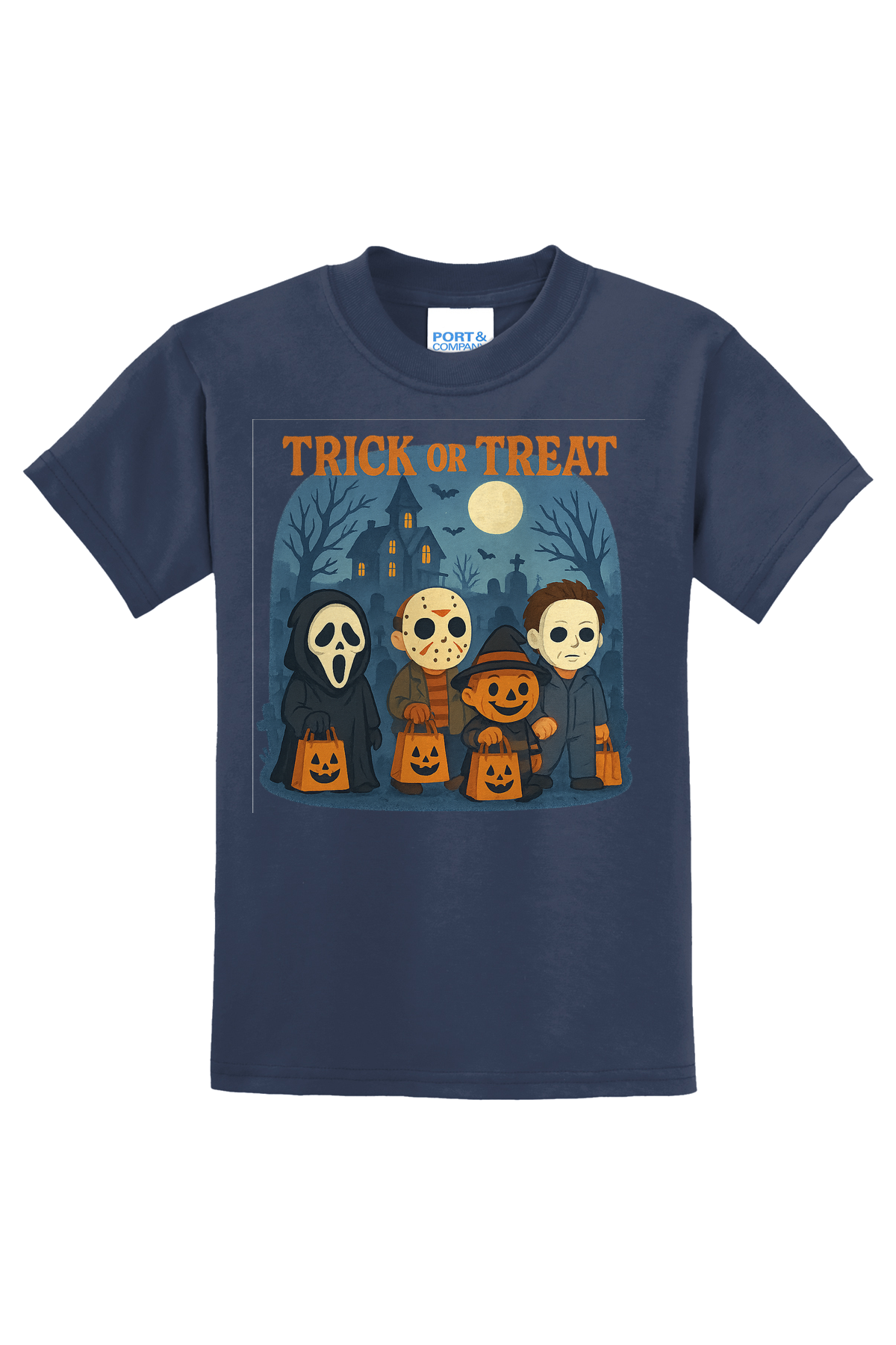 Trickor Treat Bag Words T-Shirt - navy blue