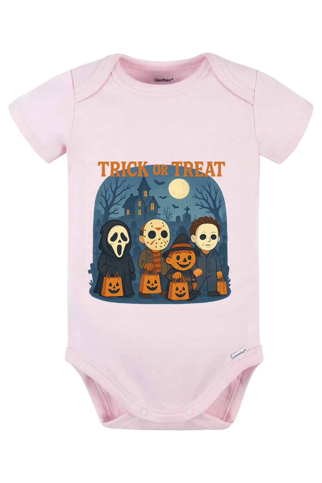 Trickor Treat Bag Words Onesie - pink