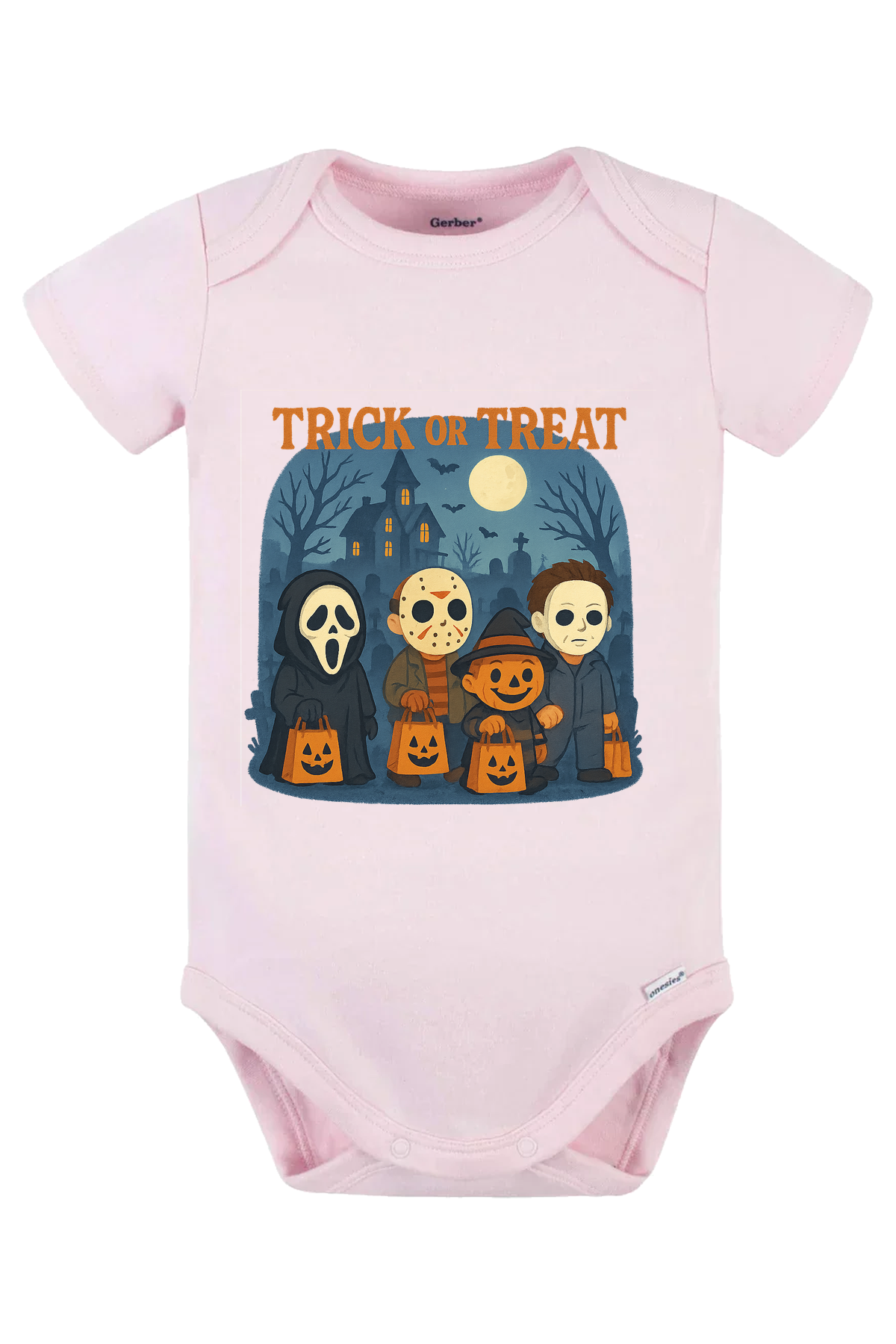 Trickor Treat Bag Words Onesie - pink