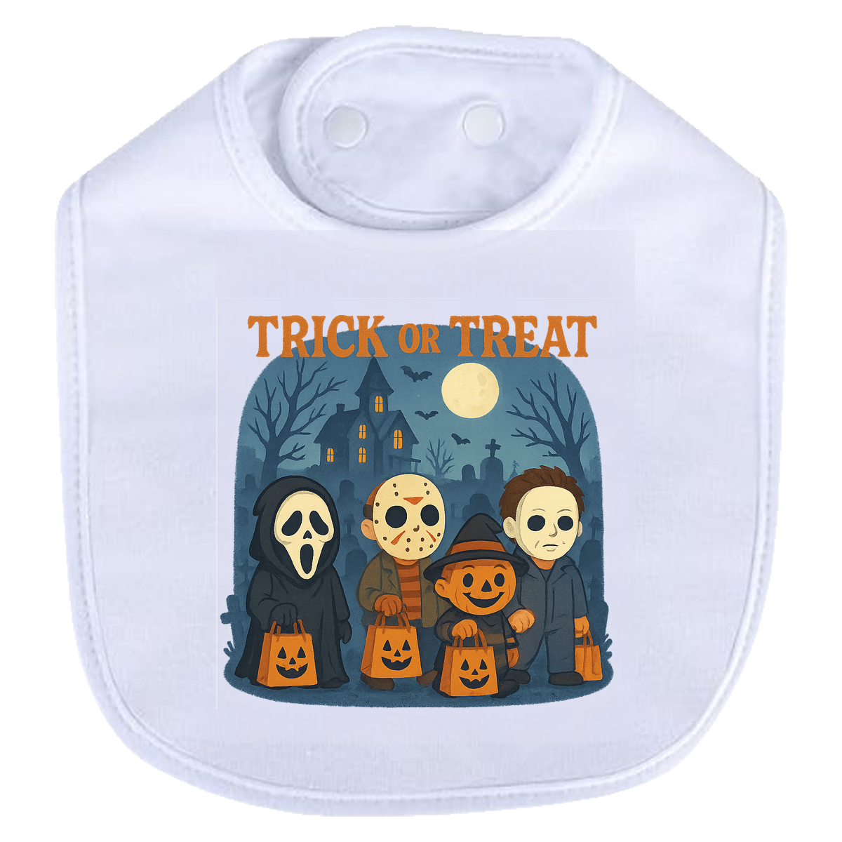 Trickor Treat Bag Words Bib - white
