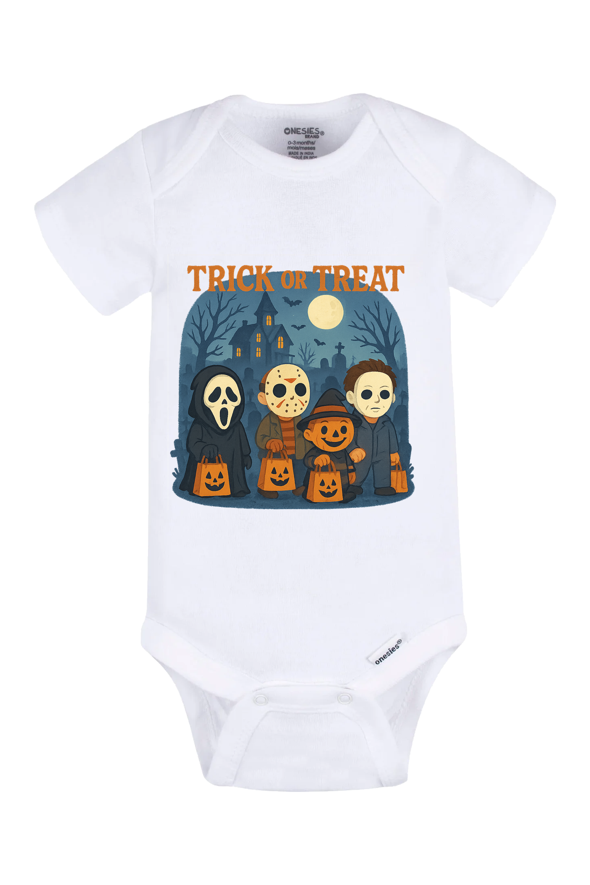 Trickor Treat Bag Words Onesie - white